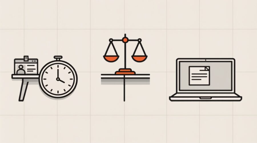 Ilustração comparando emprego CLT e trabalho PJ lado a lado