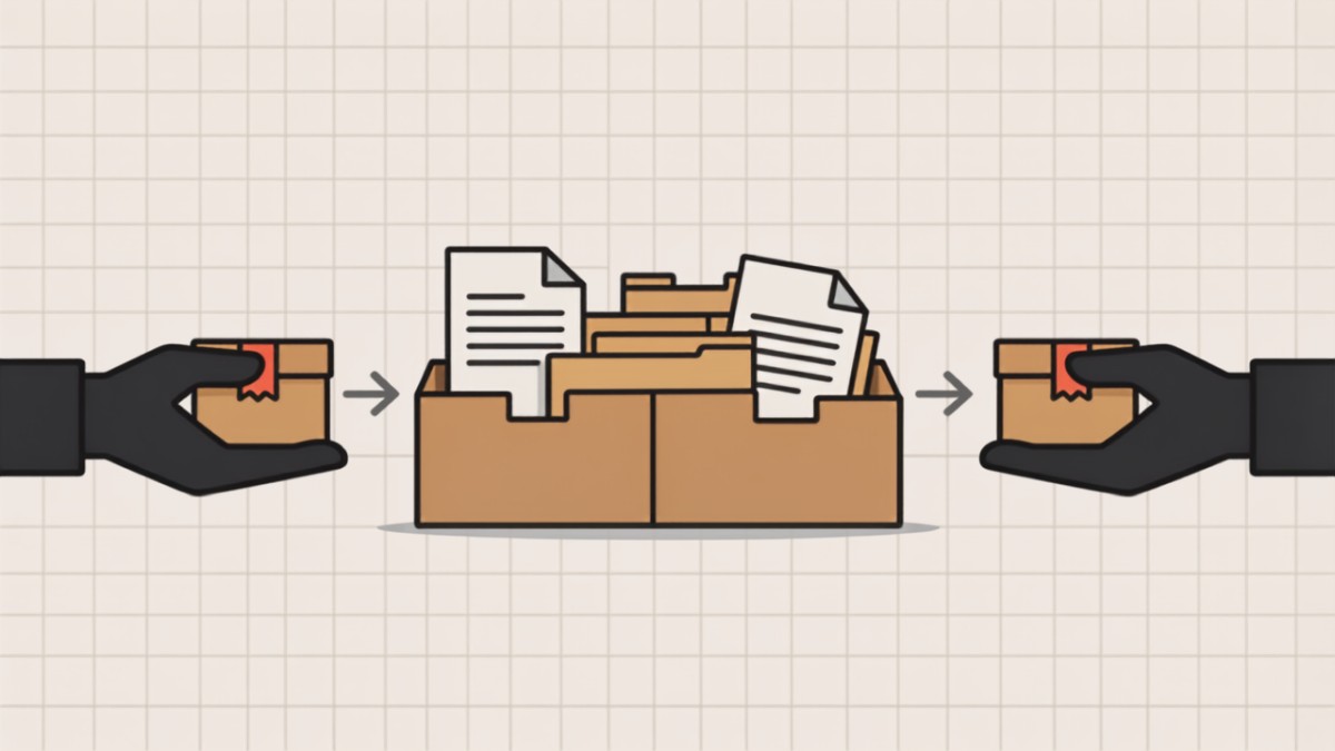 Ilustração de migração de documentos na troca de contador