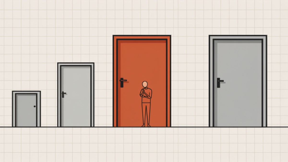 Ilustração comparando MEI, SLU e LTDA como três portas de tamanhos diferentes